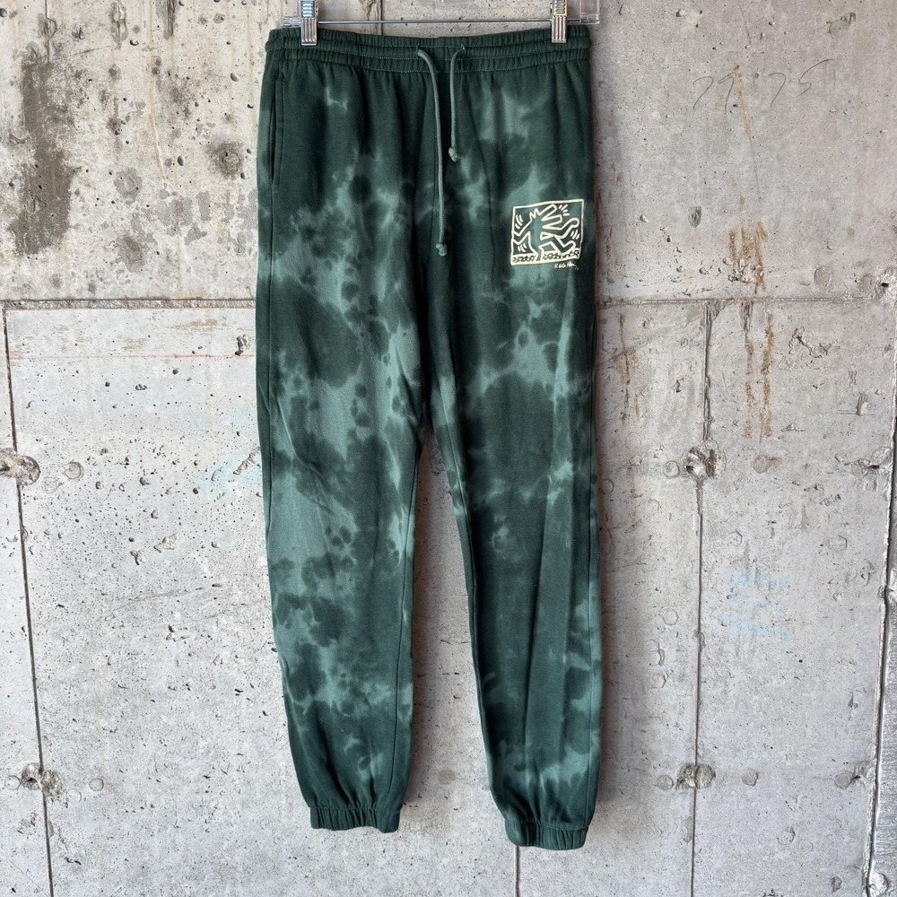 Keith Haring‎ Sweatpants Mens Small Green Graphic Art Logo Fleece Joggers